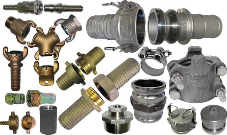 Couplings Cam & Grooves, Dry-Disconnects, elbows, flanges, ground joints, steam quick disconnects, universal, crows foot, KC nipples, sandblast couplings, crimp ferrules, crimp sleeves, 2, 4, 6 bolt clamps, worm gear clamps, and valves in sizes ranging from 1/8” to 12”+. Couplings available in 316SS, 304SS, Brass, Aluminum, Plated Steel, Steel, Malleable Iron, Polyglass, and Nyglass