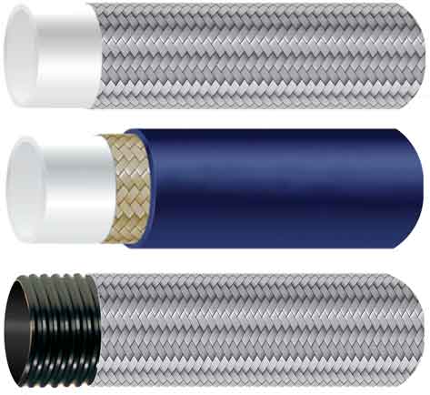 PTFE hose with smooth bore and corrugated bore with 304SS braid and Silicone cover